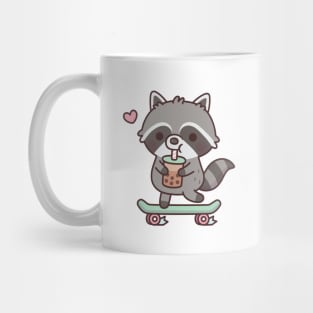 Cute Skateboarding Raccoon Drinking Boba Tea Mug